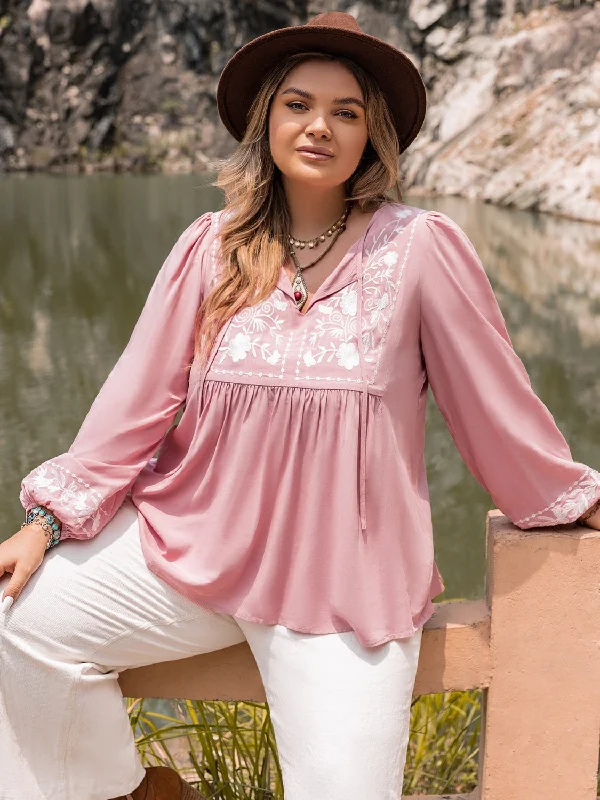 Plus Size Tie Neck Puff Sleeve Blouse Disco