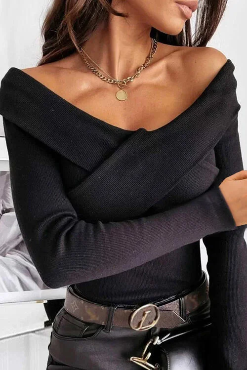 Ribbed Crisscross Long Sleeve Knit Top Confident Women's Power