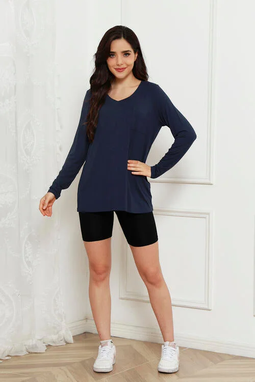 Basic Bae Full Size V-Neck Long Sleeve Top Preppy Women's College