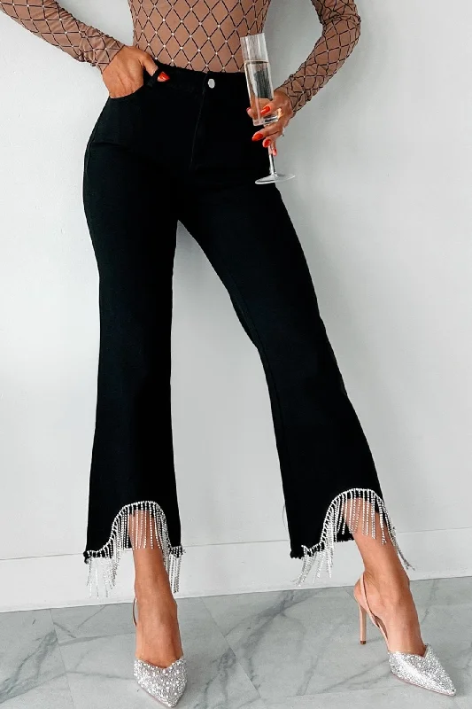 Made It Shine Rhinestone Fringe Jeans (Black) Practical Women's Quick - dry