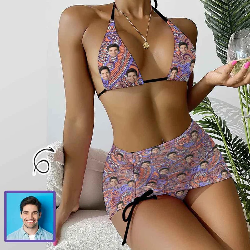 Custom Face Tribal Bikini Set For Women 3-Pieces Summer Swimsuit Stylish Women's Tropical 