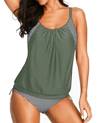 Women's Double Up Swimwear 2 Piece Blouson Tankini-Army Green Refined Women's Hand - crafted