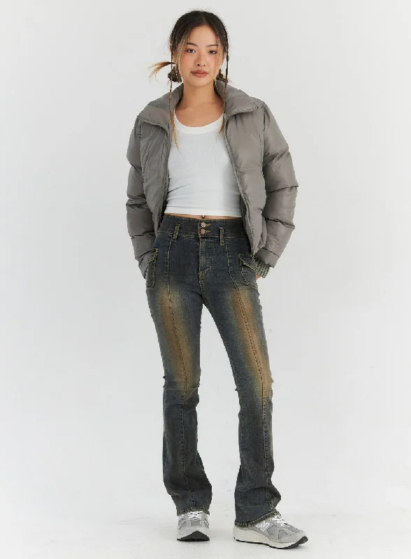 Two-Button Bootcut Washed Denim CN313 Sophisticated Women's Tailored