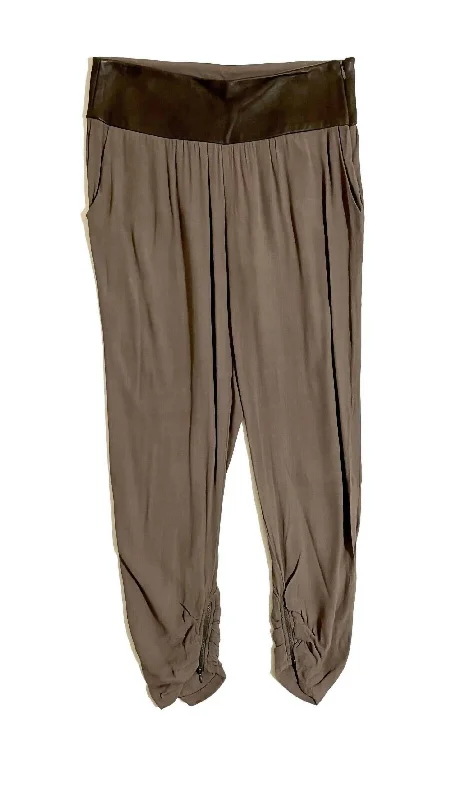 Women's Leather Waist Jogger Pants In Brown Sleek Women's 