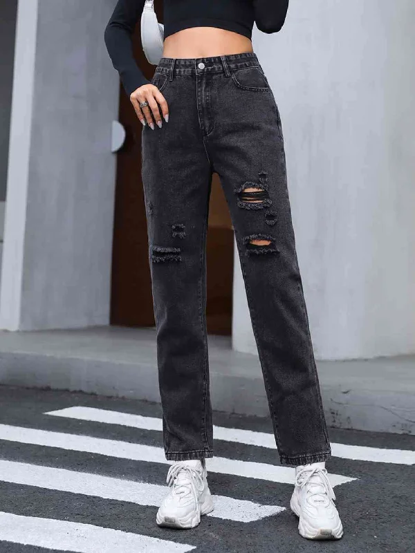 Distressed Straight Leg Jeans Earthy Women's 