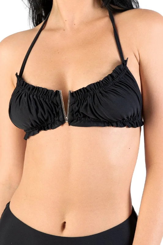 Jet Black Halter Bikini Top Bold Women's Animal Print