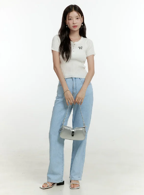 Mia Wide Washed Straight Jeans OL430 Athletic Women's 
