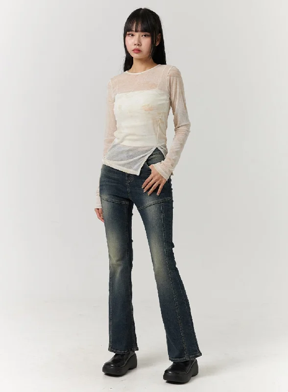 Denim Middle Waist Flared Jeans CJ405 French