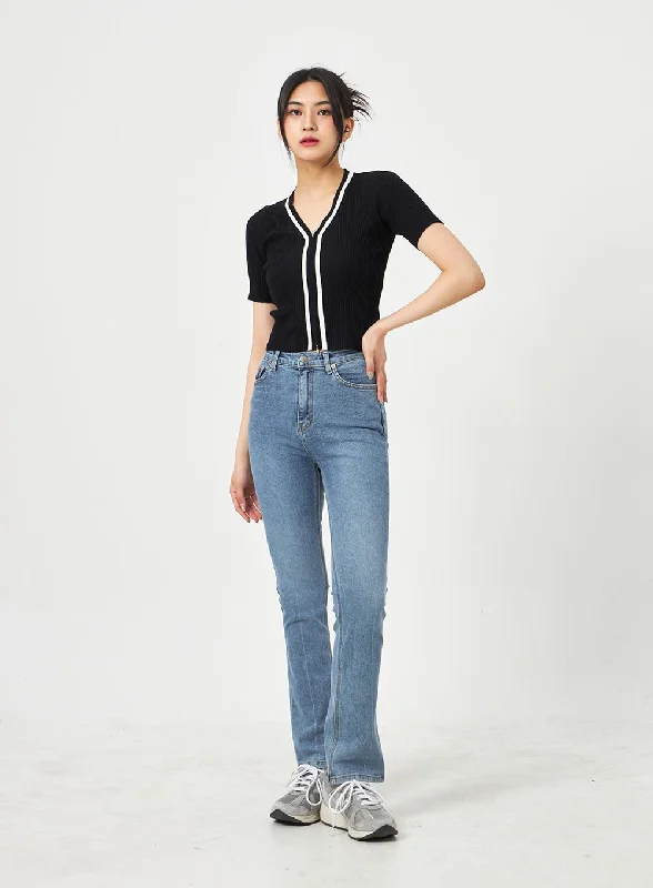 Mid-Wash Bootcut Jeans BA312 Classic Women's Pin - striped
