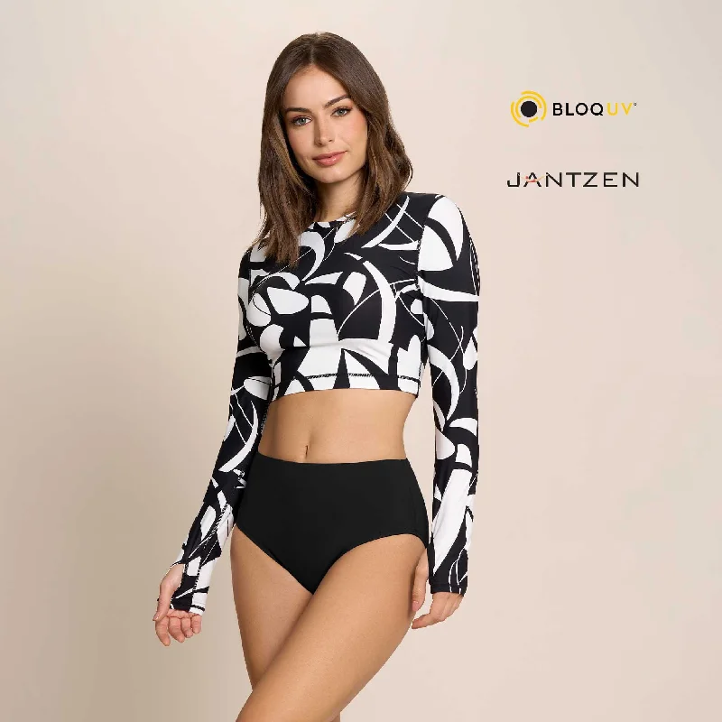 BOTANICAL DOMINO CROPPED SWIM RASH GUARD TEE TOP Stylish Women's Neon