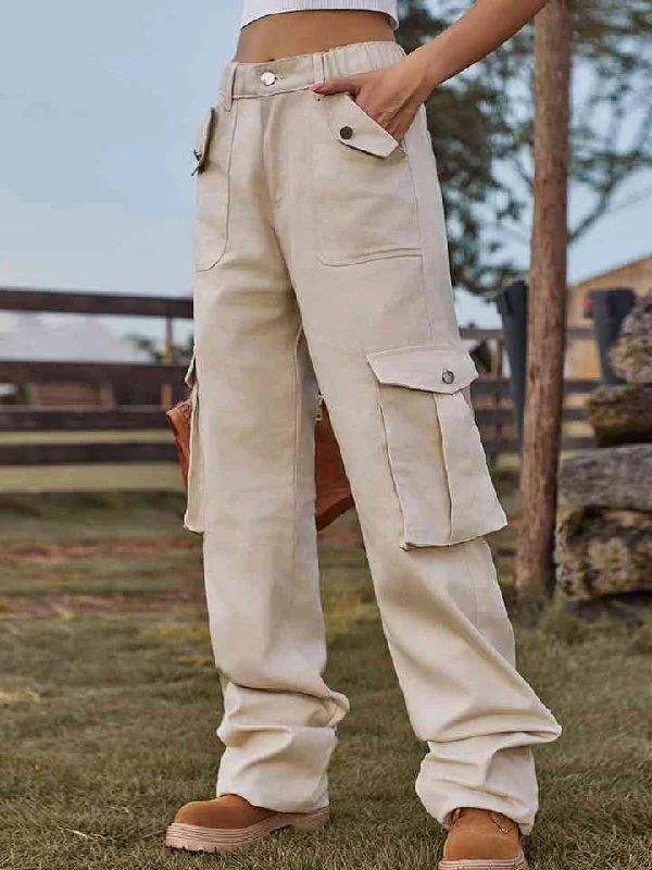 Straight Leg Cargo Jeans Practical Women's Multi - 
