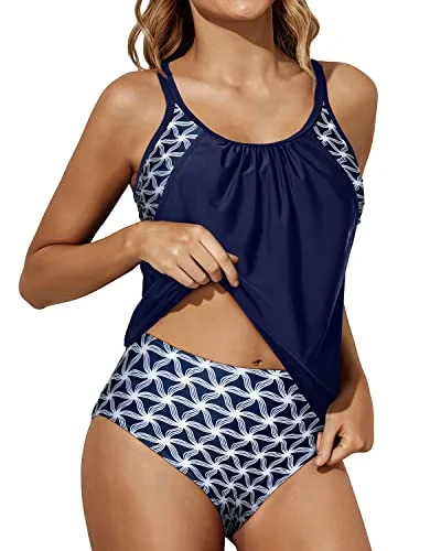 Athletic Tummy Control Bathing Suit Tankini Swimsuits For Women-Blue And White Stars Hip Women's Urban