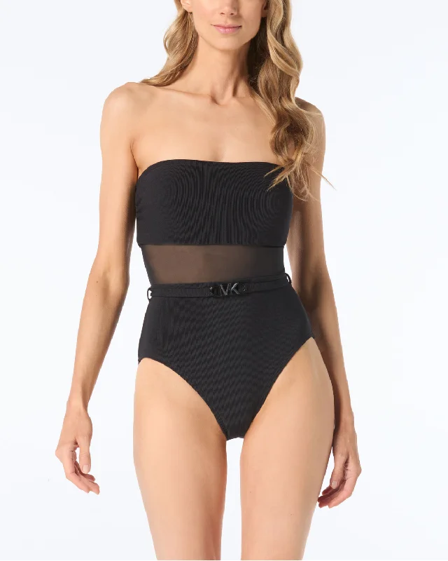 2024 Michael by Michael Kors Mesh & Rib Bandeau One Piece - Mm2t403 Earthy Women's Hemp - based