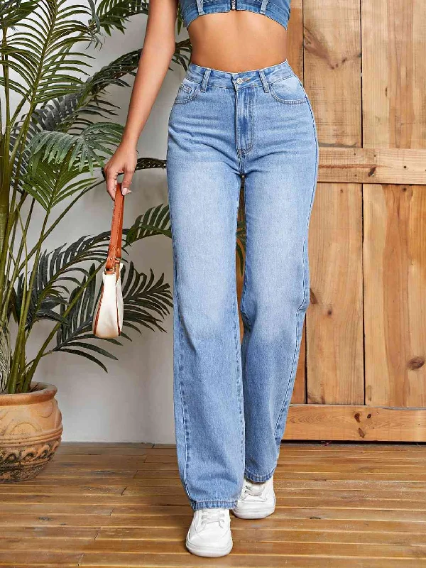 High Waist Straight Leg Jeans Traditional Women's Wool