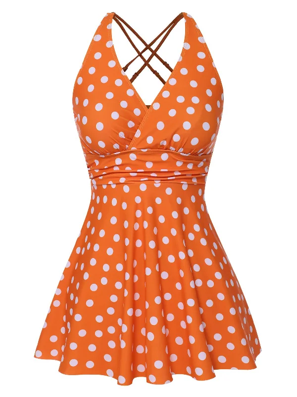 1930s Cross Straps Polka Dots Swimsuit Unique Women's Upcycled