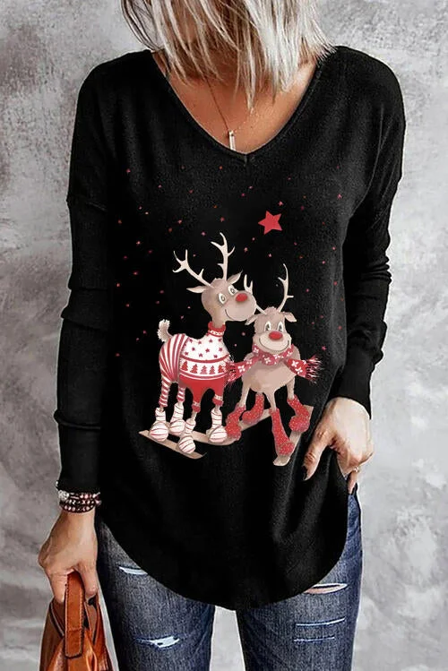 Graphic V-Neck Long Sleeve Top Sharp Women's Italian