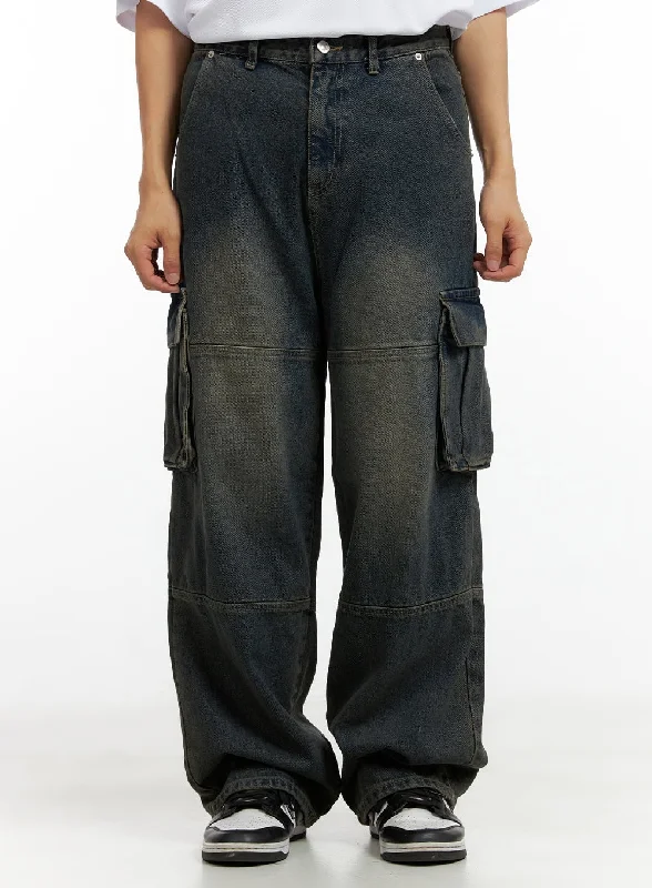 Men's Wide Fit Cargo Stitch Denim Jeans CL429 Gym