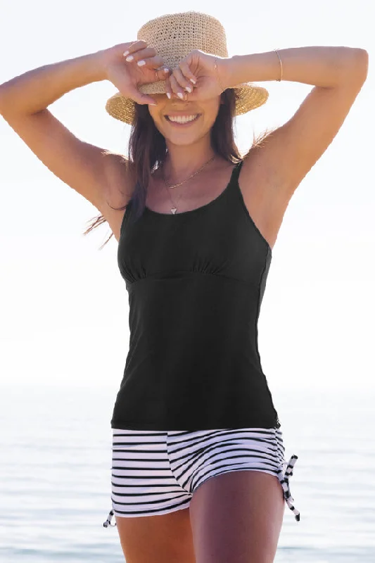 Stripe Print Drawstring Side Tummy Control Tankini Set Refined Women's Velvet