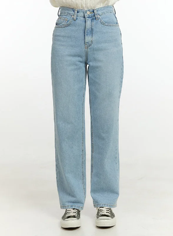Light Washed Straight Jeans OL423 French