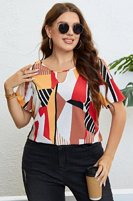 Plus Size Cutout Short Sleeve Blouse Contemporary 