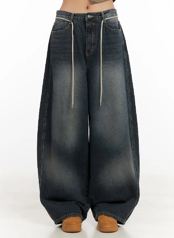 Vivian Washed Cotton Baggy Jeans CD409 Stylish Women's Tropical 