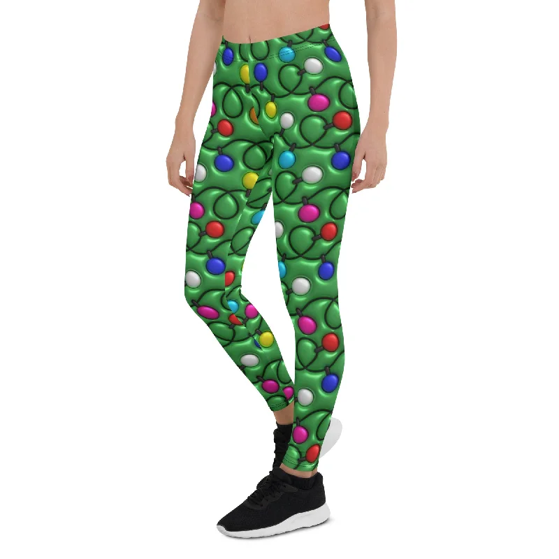 3D Christmas Lights Leggings Cool Women's Distressed