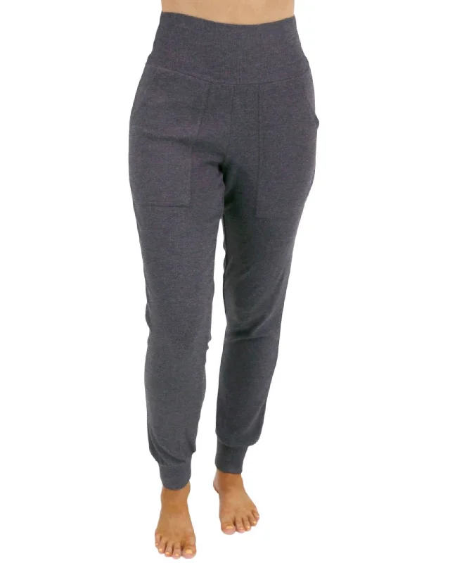 Essential Ribbed Jogger Pants In Charcoal Classic Women's Pin - striped