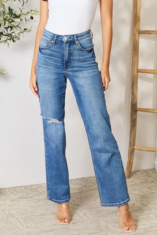 Judy Blue Full Size High Waist Distressed Jeans Bold Women's Statement