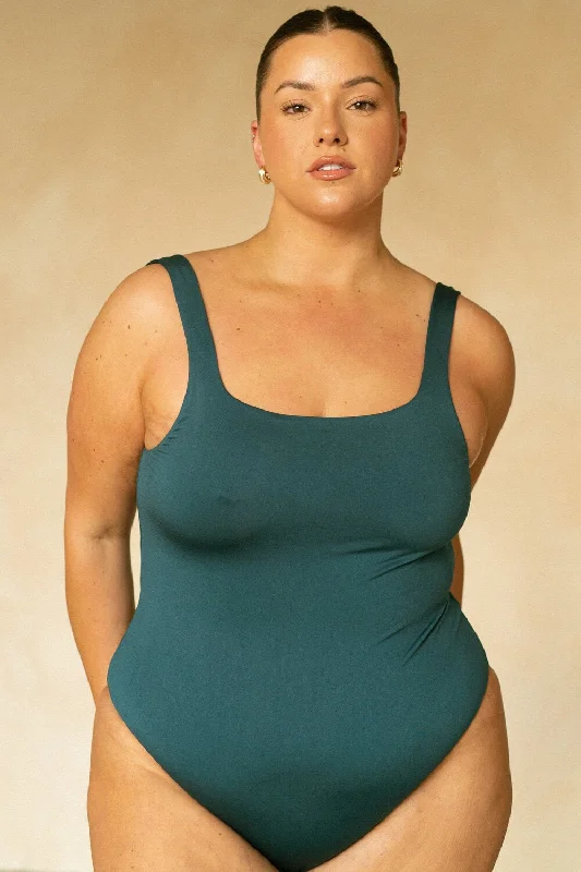 The Square Neck Minimalist - Deep Teal Elegant Women's Formal 