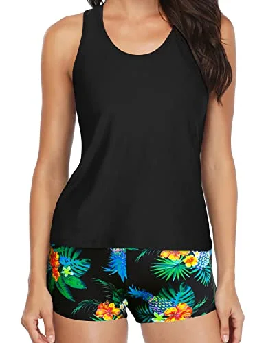 Modest Tankini Set Boyshort For Women-Black Pineapple Confident Women's Power