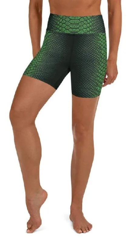 Green Crocodile Pattern Yoga Shorts Artistic Women's Avant - 