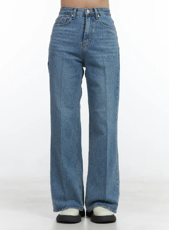 Aubrey Washed Classic Straight-Fit Jeans OO421 Feminine Women's Soft 
