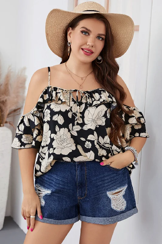 Plus Size Floral Spaghetti Strap Blouse Minimalist Women's Casual