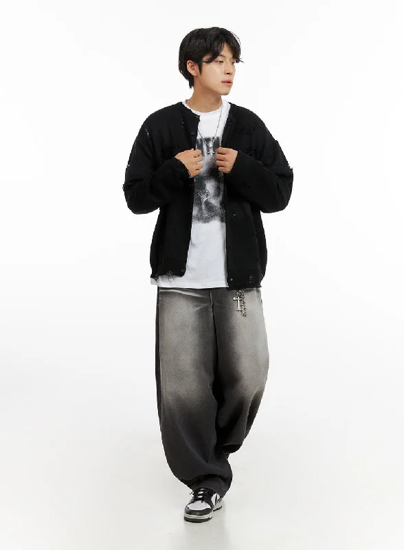 Men's Loose Fit Baggy Jeans (Black) IG409 Monochromatic Office Style