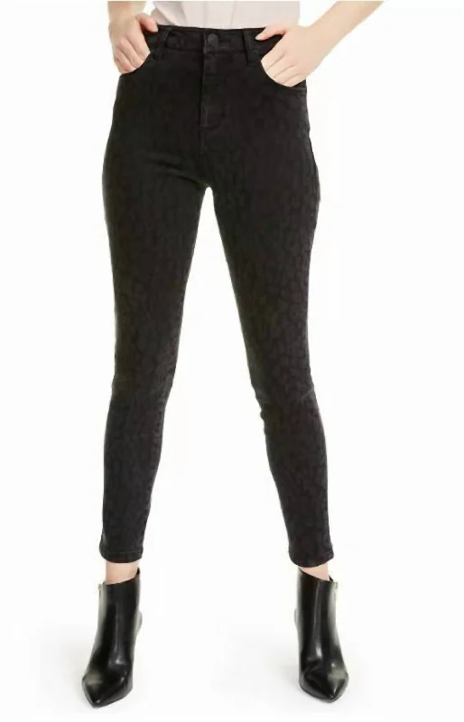 Ashley Leopard High-Rise Ankle Skinny Jeans In Black Monochromatic All - in - one