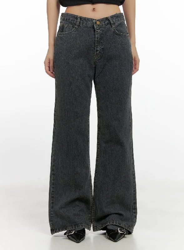 Trina Washed Cotton Flared Jeans CN419 Trendy Women's Oversized