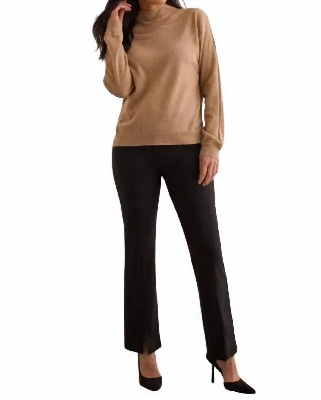 Pull On Pant W/front Leg Slit In Black Relaxed Women's 