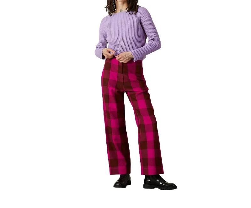 Silk Fly Front Pant In Rust/pink Stylish Women's Neon
