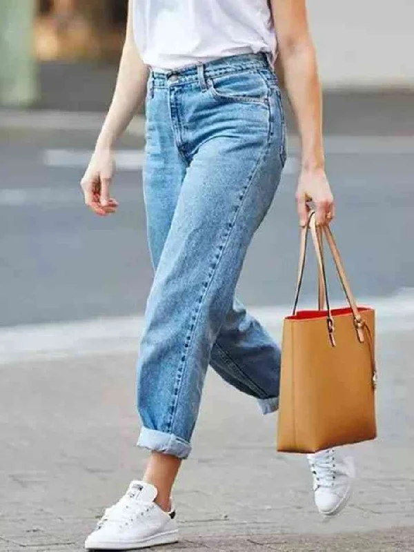 Buttoned Cropped Jeans European