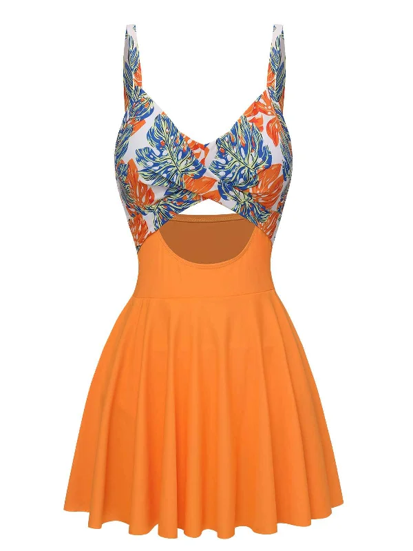 Multicolor 1960s Print Spaghetti Strap Swimsuit Confident Women's Power