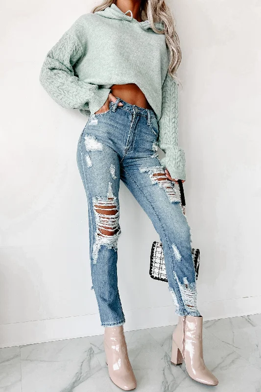 Llyod High Rise Destroyed Straight Leg Jeans (Medium) Practical Women's Multi - 