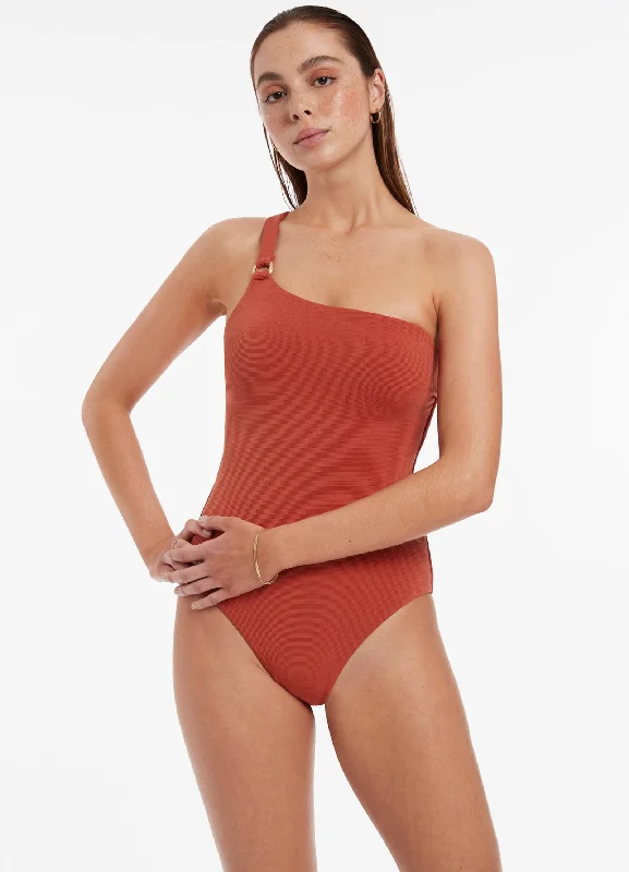 Isla Rib One Shoulder One Piece - Russet Elegant Women's 