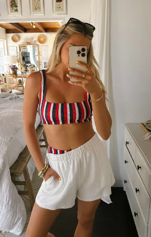 Hot Tub Top ~ Americana Stripe Micro Rib Dapper Women's Bow - adorned