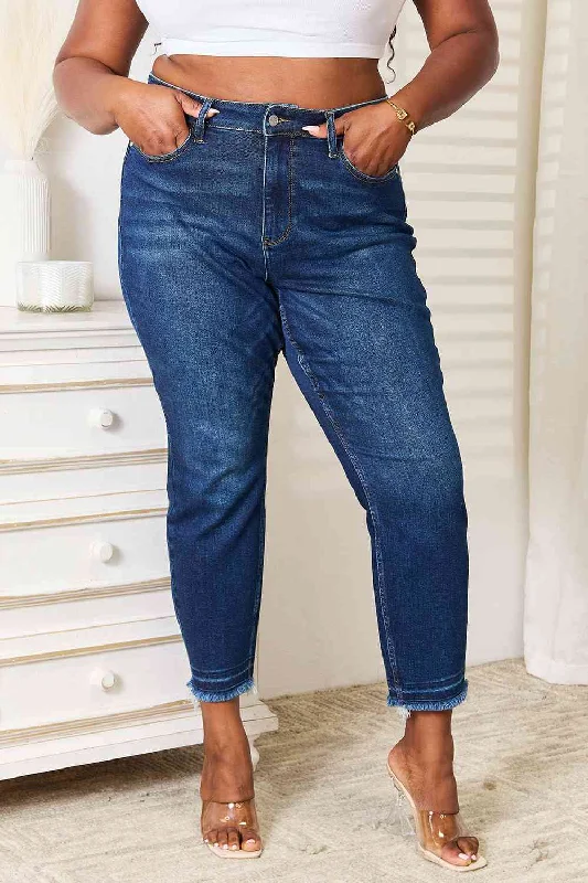 Judy Blue Full Size High Waist Released Hem Slit Jeans Bohemian Women's Free