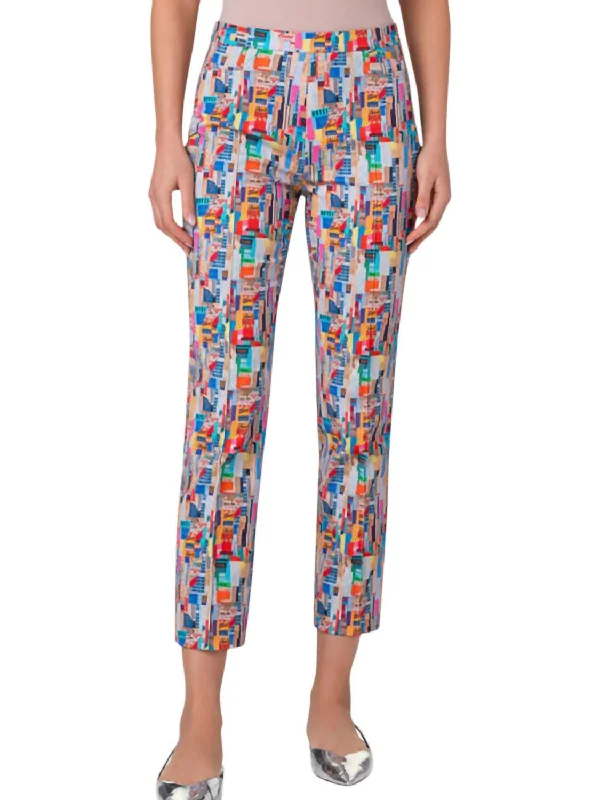Franca Nyc Paper Collage Stretch Denim Pants In Multi Color Sophisticated Women's Tailored