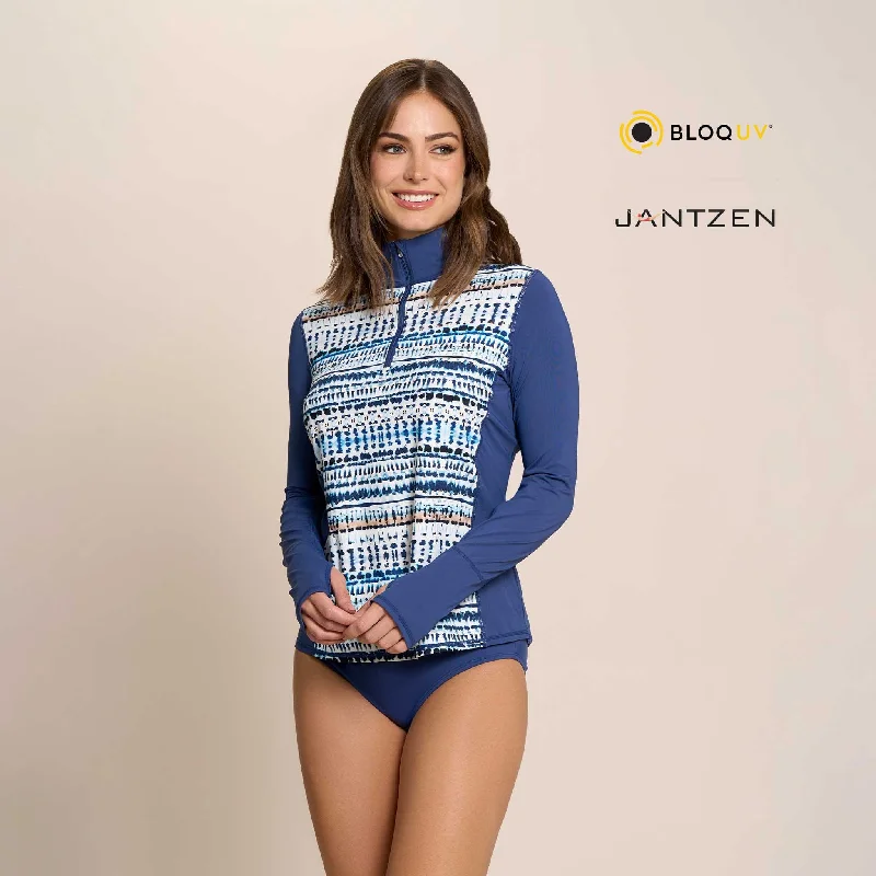 WATER DUNES RELAXED MOCK NECK ZIP TOP Classic Women's Tweed