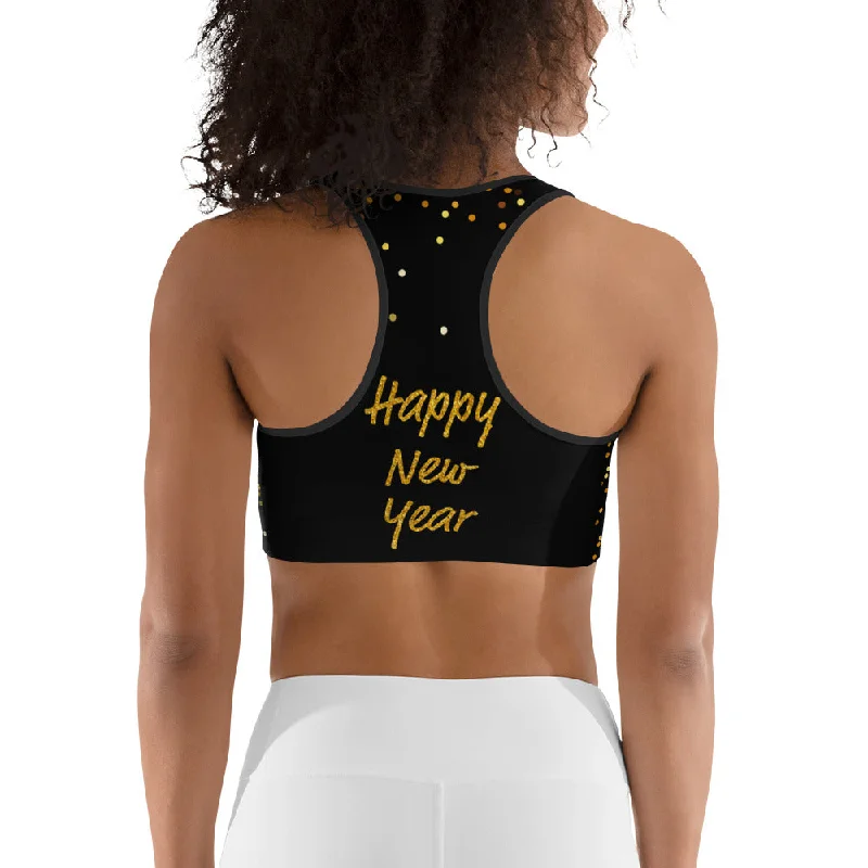 Golden Sparkly Print New Year Sports Bra Casual Women's Japanese 