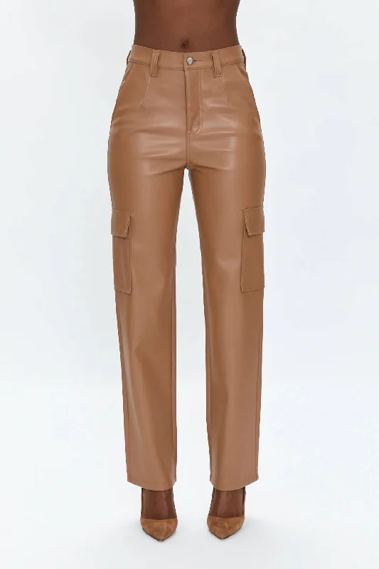 Cassie Vegan Leather Cargo Pant In Almond Laid - back Women's Vibe