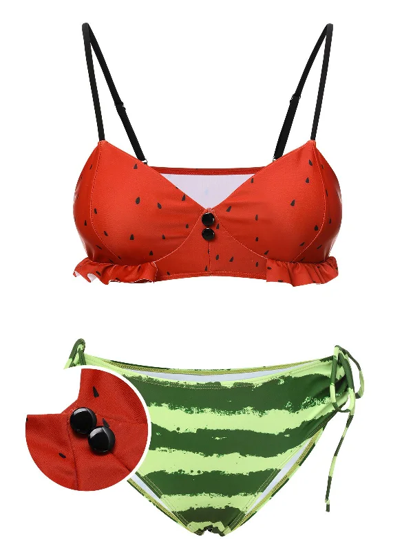 Red 1950s Watermelon Suspender Bikini Set Business
