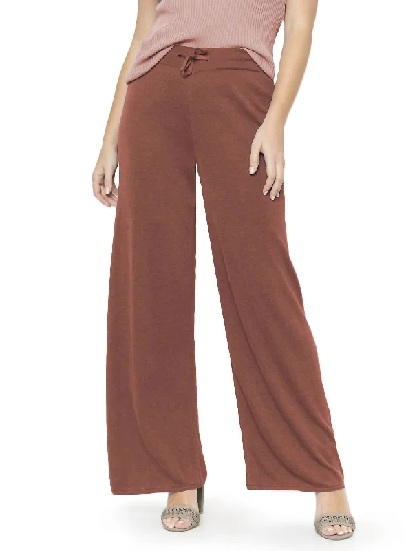 Wide Leg Linen Knit Pant In Bronze Trendy Women's Oversized
